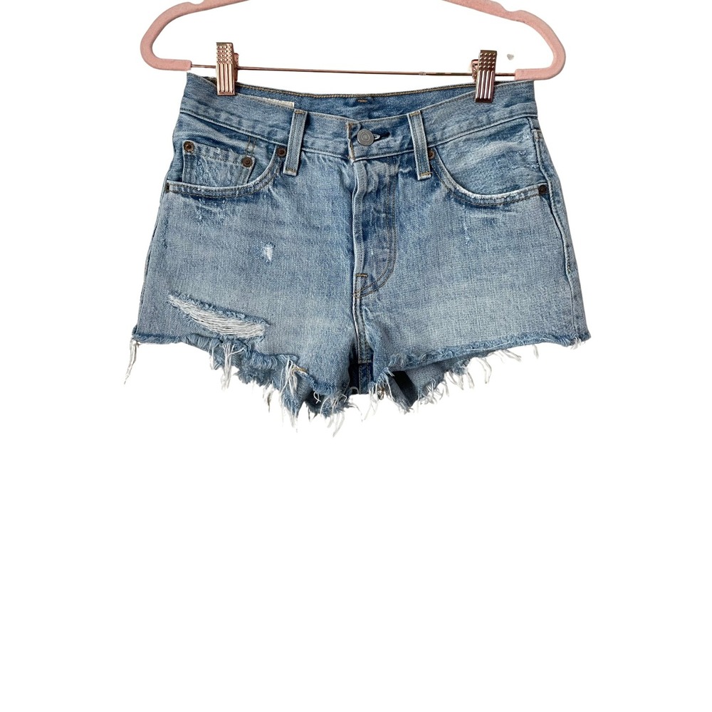 Levis Shorts Womens Size 24 Blue 501 Distressed Denim Cutoffs Cotton Light Wash